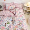 Bedding sets Cute bear bedding girls boys children single size flat sheets duvet covers pillowcases linen white blue household textiles 230410