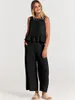 Casual losse groene set voor dames mouwloos geplooide vest bovenste wijd been lange broek 2-delige pak kantoor dameskleding 2023 zomer