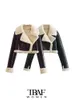 Women's Jackets TRAF Women Fashion Thick Warm Faux Shearling Crop Jacket Coat Vintage Long Sleeve Front Zipper Female Outerwear Chic Tops 231109