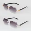 Modèle Moissanite Diamond Set Lunettes de soleil pour femme Homme Original Corne de buffle noir sans monture pour femme Lunettes de soleil Homme Femme Lunettes de luxe Taille 61-18-140 mm