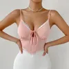 Camisola de verano para mujer, Sujetador de encaje Irregular dulce, camisola femenina con cordones, camiseta sin mangas picante para chica, Top corto sin mangas, ropa para mujer