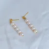 Stud Real 18K Rose Gold Plated Natural Freshwater Pearls Earrings Jewelries Letter Wedding Gift Factory grossist med gratis dammväska