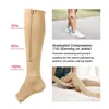 Calzini sportivi 1 paio di calze a compressione per donna Pressione lunga cerniera da ciclismo Supporto per gamba professionale spesso