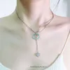 tiffanyany Luxury Designer popular necklace Steel French Elegant Blue Dropping Oil Love Square Zircon Tassel Necklace for Women's Light Luxury Style