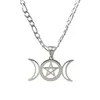 Exquis Déesse Pendentif Collier Pentagramme Sorcière En Acier Inoxydable Bijoux Trois Lunes Assistants et Païens 18-30 pouces NK Chaîne Marchgoddess