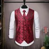 Men's Vests Regular Fit Vest Suit Men Party Stylish Retro Groom Wedding Waistcoat With Printed Sleeveless V Neck Slim For