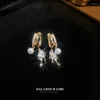 Dingle örhängen koreansk ljus lyx äkta guldfärg pärla zirkon vete öron spänne för kvinnor överdrivna geometriska dingling
