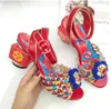 Dames sandalen buckle vintage kleur bedrukte lederen dames schoenen zomerse bloemen strass rond head open teen sexy feminino