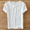 Men's T-Shirts 100% Cotton Summer Linen Men's Short Sleeve O-NECK Breathable Top and T-shirt Soft White T-shirt High Quality 213 230410