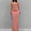 Casual Dresses Satin Smooth Sleeves Backless Long Womens Y2k Summer Tight Elegant Sexy Birthday Party Club Sundress 230410