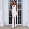 Casual Dresses Ladies Simple Dress Banket Party Split Cut Hollow White Mid-midjigkväll Sexig nattklubb Kvinna