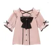 Bloups feminina estilo japonês Rojita Camisa Mulheres elegantes Design Sweet Bow Costure