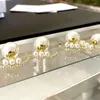 Stud Oorbellen Natuurlijke Parel Voor Vrouwen Glanzende Zirconia Korea Zilveren Naald Gebogen Oor Sieraden Meisjes Gift Z701