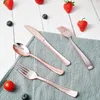 Dinnerware Sets Creative Kitchen Tableware Rose Gold Plastic Knives Forks And Spoons Disposable Set Western Three-piece