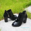 Scarpe eleganti Tacco grosso Sandali con tacco alto Piattaforma donna Punta aperta Parte anteriore sexy Scava fuori Tacchi estivi femminili Nero Marrone