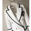 Women's Suits Maxi 3XL Size 2XL Women England Jackets Beading Double Breasted White Color Slim Blazers Wool Coat Clothes