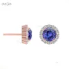 Genuine Amethyst 14K Solid Gold Halo White Diamond Jewelry 4Mm Round Brilliant Cut Multi Gemstone Studs Factory Price