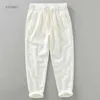 Calça masculina tornozelo leng lenn harém casual calças homens que cobrem calças de cáqui marrom branco vintage plissado para o homem 2023 Summer Z0410