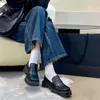 Kleidschuhe Frauen Pumps Square Toe Loafers 2023 Frühling Patentleder Plattform Frau Slip auf dicken Absätzen Oxford JK
