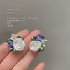 Serie~Sier Needle Sen Ceramica bruciata con design fresco e dolce Orecchini con fiori blu se