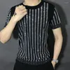 Heren t shirts hoogwaardige mannen zwarte mode diamant diamant Rhinestone t-shirt heren korte mouw shirt streetwear casual o-neck tee homme