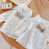 Clothing Sets Baby Boys Spring Full Sleeve Bow Tie Tops Shirts Solid Short Pants Toddler Kids Clothes Formal Suits 2pcs 3M-4Y Outfit