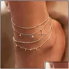 Anklets Summer Boho Moon Star Anklet For Women Gold Mtilayer Crystal Ankle Bracelet Foot Chain Leg Beach Aessories Jewelry Drop Deliv Dh0U5