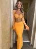 Robe de deux pièces Townelel Yellow Backless Sexy Set Lace Up Up Top Hollow Out Long Jupe Femmes Elegant Party 2 230410