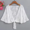 Women's Blouses Summer Women Chiffon Blouse In Floral 2023 V Neck Tie Waist Cardogan Shirt Flare Sleeve Top Lace Beach Cover Up