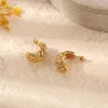 Pendientes de aro de acero inoxidable Croissant gancho grueso para mujeres chapado en oro de 18 quilates trenzado CZ joyería regalos