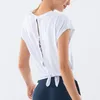 アクティブシャツを縛るTシャツを開いた女性ヨガヨガルーズスーパーソフトハンドフィールランニングTシャツ半袖フィットネストップ