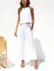 Womens Cotton Linen 2 Piece Outfits Crop Tank Topps Wide Ben Pants Set Casual Lounge Sets 2304108
