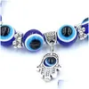 Urok bransolety hurtowe Lucky Fatima Hamsa Hand Blue Ewey Charms Bransolety koraliki Turkish Pseras dla kobiet Nowa biżuteria 66 dhgarden dhi6k