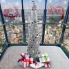 Decoraciones navideñas Árbol plegable de 5 pies Artificial Pop Up Silver Tinsel al para vacaciones de Navidad 231110