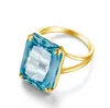 Met zijstenen Classic Aquamarine Ring 925 Sterling Sliver Rings For Women Gold Compated Gemstone Vintage Luxury Party Gift Vrouw Fine Jewelry 230410