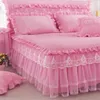 Falda de cama Funda de almohada de cama de 3 piezas Vintage Princess Lace Cama doble Estera de esquí Funda de cama para mujer 230410