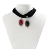 Salircon – collier ras du cou gothique en acrylique, noir et rouge, pendentif ovale, clavicule, velours coréen, large, bijoux d'halloween foncé pour femmes