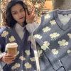 Damen Pullover Harajuku Gestrickte ärmellose Weste Damen Vintage Regenwolke Bedruckter Jacquard Pullover Tank Top V-Ausschnitt Übergroße Lose SweaterWo
