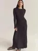 Basic Casual Dresses Women Knitted Long Sleeve Maxi Dress Crochet Slim Fit Hollow Out Midi Dress Warm Party Club Woolen Long Dress 231110