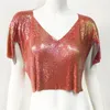 Women's TShirt Festival Women's Shirts Summer Glitter Sequins Short Sleeve V Neck Fashion Clubwear Night Party Rave Tank Tops Crop Tee TShirt 230410