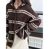 Women's Knits Korean Version Striped Hooded Melard Color Knitted Cardigan Fashion Temperament Simple Style Sweater Texture Women Top Coat