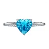 Cluster Anéis Loja 2023 925 Prata Coração 8 Diamante Mar Azul Tesouro Anel Casamento