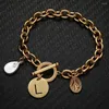 Charm Bracelets MinaMaMa Style Stainless Steel Freshwater Initial Letter Jesus Bracelet For Women Catholic Baroque Pearl Jewelry