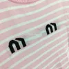 Women's T-Shirt designer 23SS New Women Designer Tee Knits T shirts Tops With Letter Striped Pattern Girls Vintage Crop Runway Stretch Short Sleeve Pullover BOAC