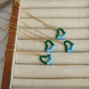 Collane con ciondolo Minar Carino Girocolli a cuore cavo in smalto color oro 18 carati placcato PVD in acciaio inossidabile blu verde per le donne