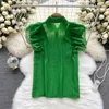 Chemisiers pour femmes Womens Green Layered Ruffles Blouse Chic Designer Sexy Polo Collar Shirts Vintage See Through Loose Tops Blusas Mujer