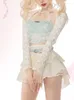 Рабочие платья, японский кружевной кавайный комплект из 3 предметов, женский французский винтажный элегантный мини-юбочный костюм, женский корейский кардиган, сексуальные топы, торт
