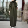 Vêtements ethniques Robe musulmane pour femmes Sweat-shirt à capuche avec cordon de serrage Sweat à capuche rembourré à manches longues Maxi Casual Solid Pocket Vest Robe