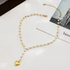 Catene Retro romantico cuore d'oro Charms Lariat Y collana per le donne regalo di anniversario lunga perla finta rosario pendente con perline