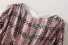 Robe plissée à manches longues et col ras du cou pour femme, tenue européenne et américaine, imprimée à carreaux, à la mode, XXL, nouvelle collection hiver 2023
